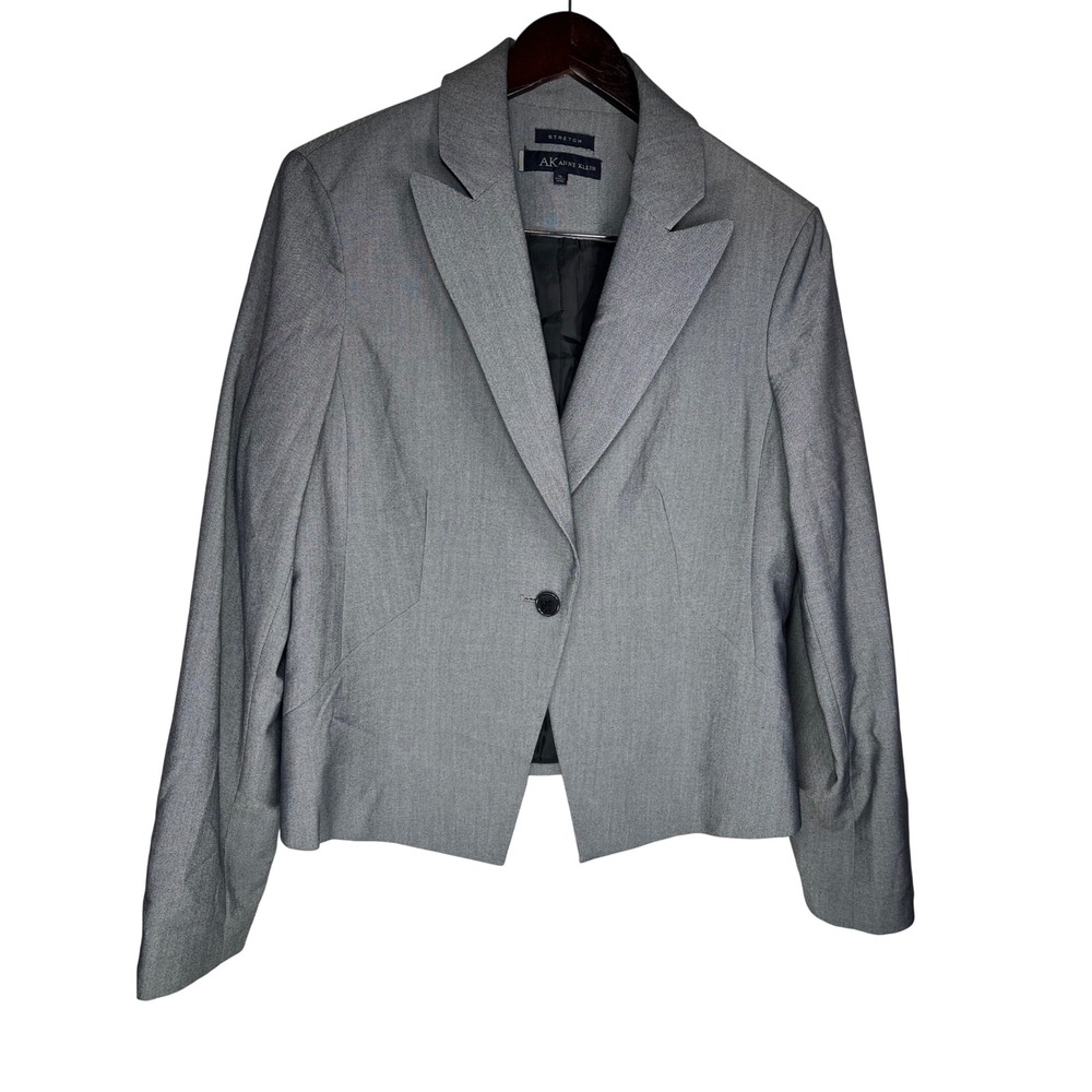 Anne Klein Cropped Blazer Womens 14 Gray Stretch Peak Lapel Career Chic Jacket